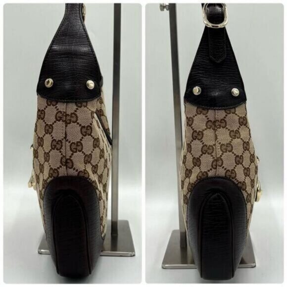 GUCCI GG Jackie Sherry Web Canvas Handbag Shoulder Bag Charm Ophidia - Picture 6 of 13